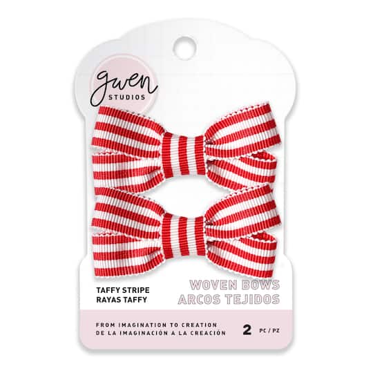 Gwen Studios Red &#x26; White Stripe Grosgrain Bows, 2ct.
